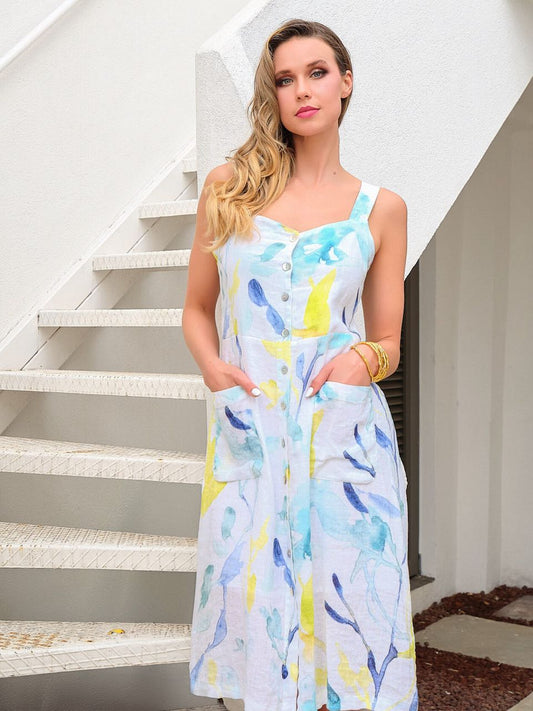 Vestido DOLCEZZA MONTREAL lino tirantes Turquoise Bloom