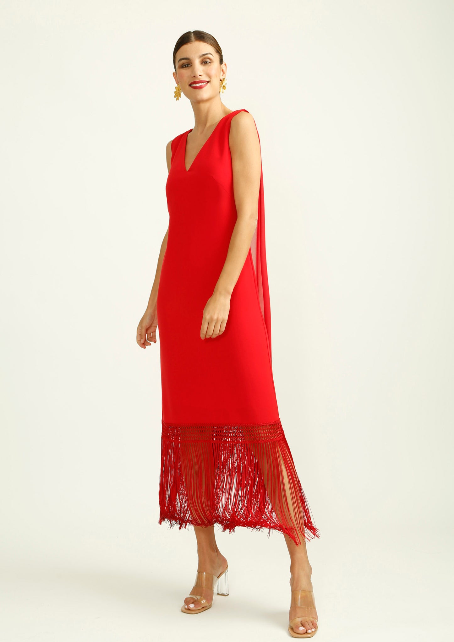 Vestido ALBA CONDE rojo con flecos