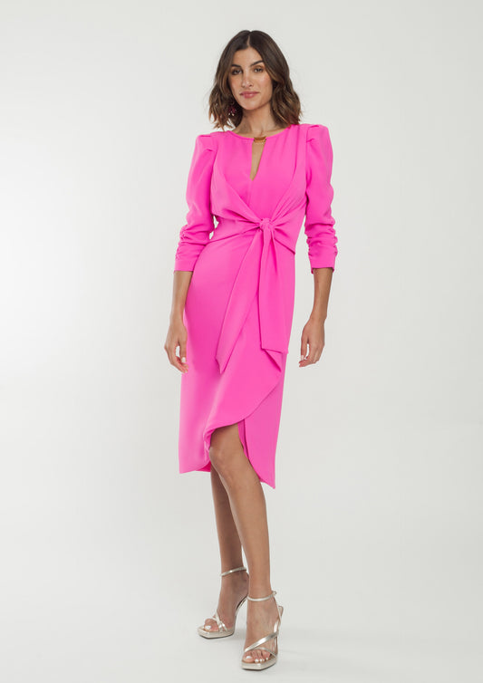 Vestido ALBA CONDE fucsia mangas abullonadas